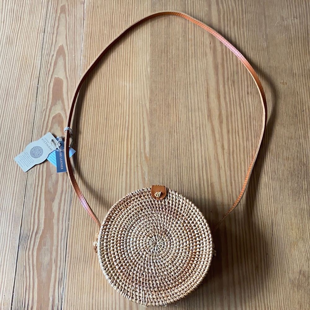 Handwoven round rattan circle bag